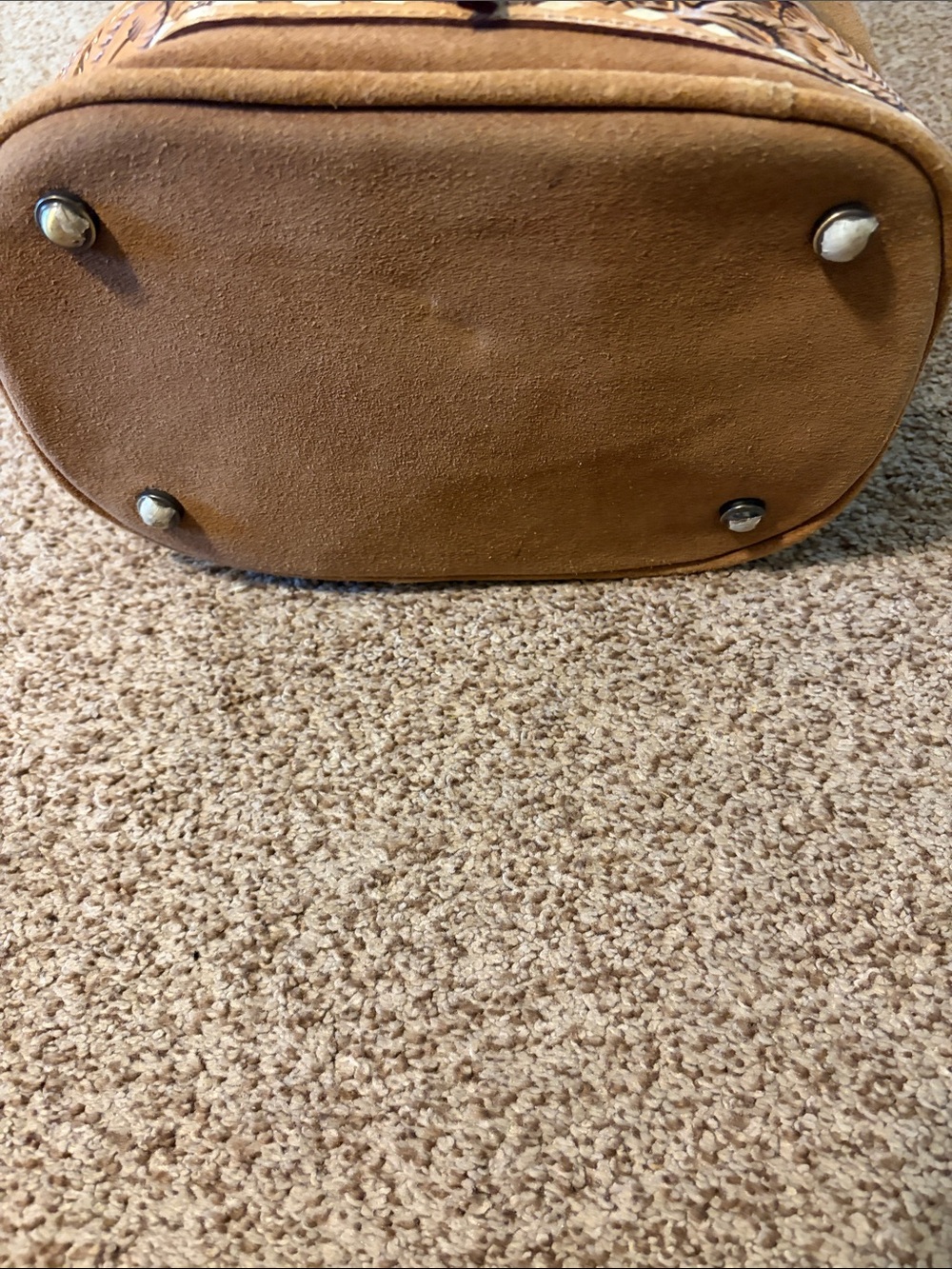 Suede Drawstring Bucket Bag in Tan - Picture 3 of 3